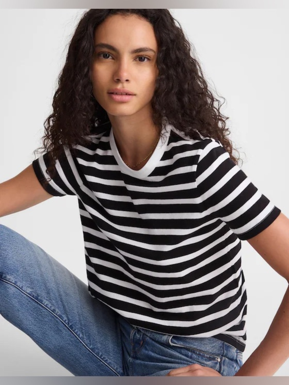 NWT Madewell The Perfect Crewneck Tee in Allday Jersey, Black & White Stripe, XS